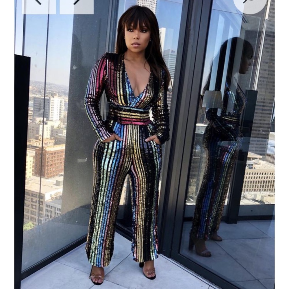 Rainbow Sequin Plunge Jumpsuit